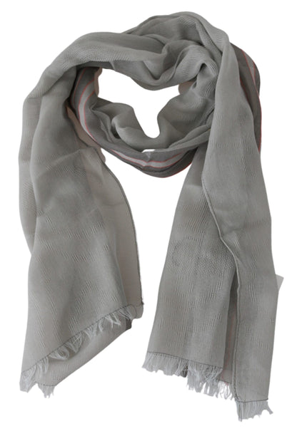 Costume National Grey Fringe Neck Wrap Cotton Scarf