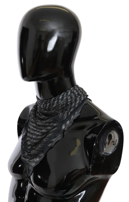 Costume National Black Grey Viscose Foulard Branded Scarf