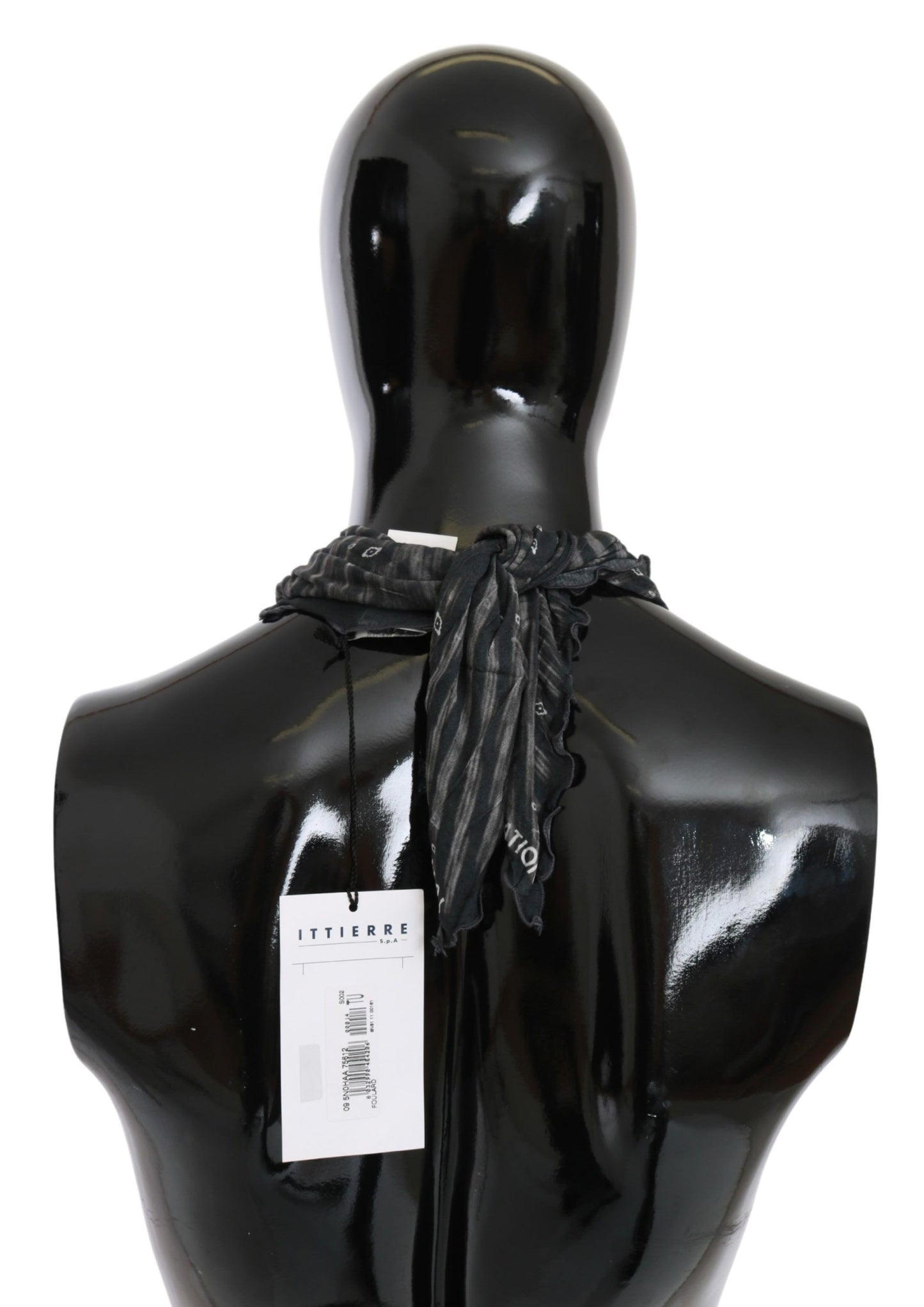 Costume National Black Grey Viscose Foulard Branded Scarf
