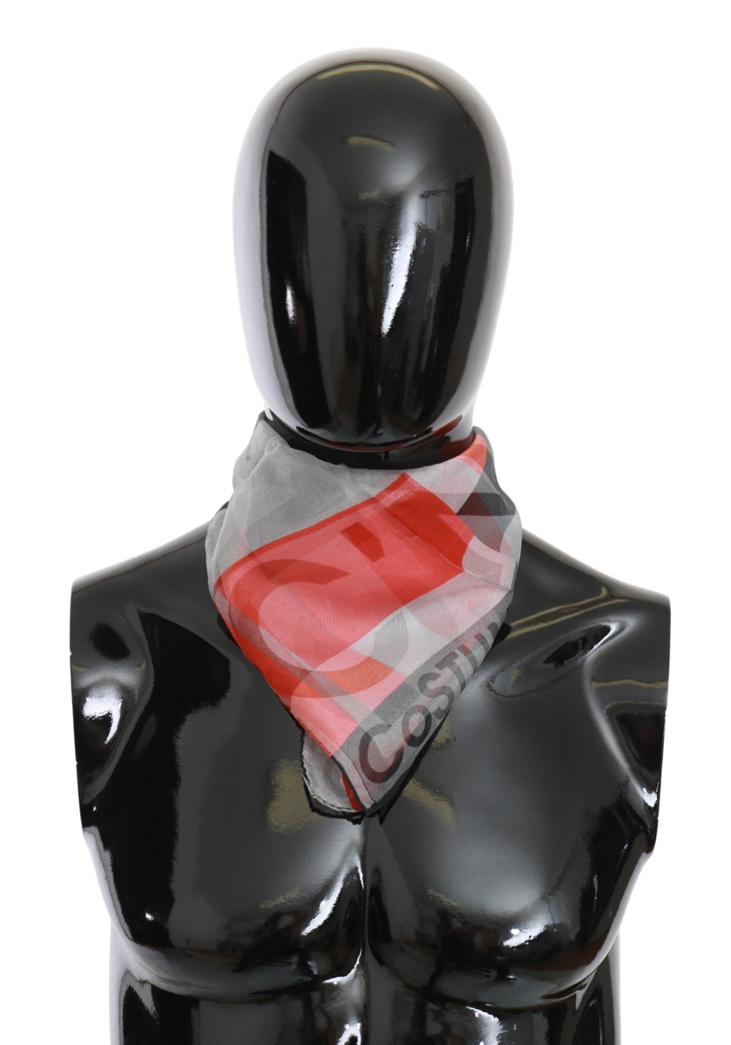 Costume National Red 100% Silk Branded Gray Scarf