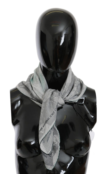Costume National Grey Silk Shawl Foulard Wrap Scarf