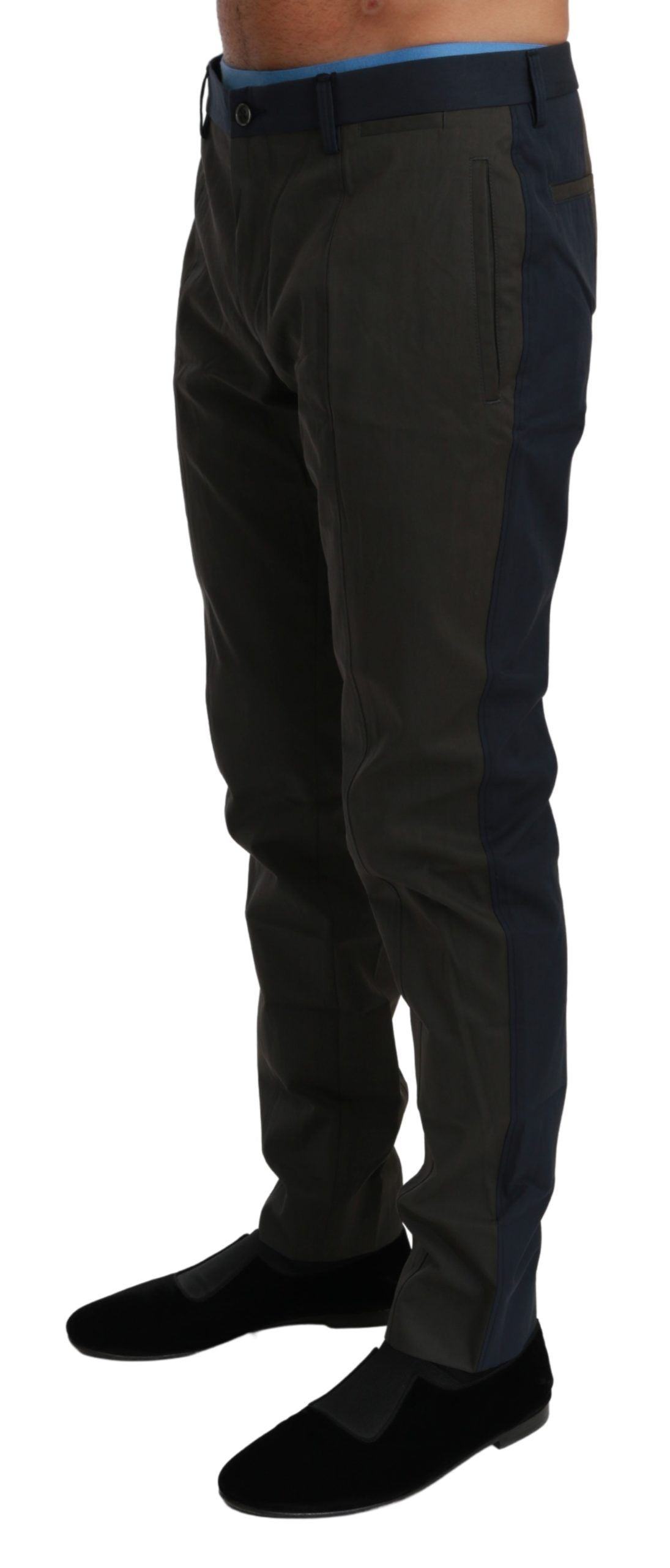 Pants by Dolce & Gabbana for men in nylon cotton blue, gray & striped features a utilitarian slim with a utilitarian long and to create a sophisticated, premium look.