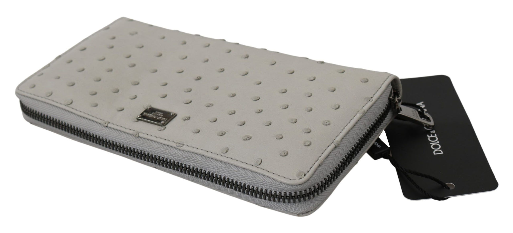 Cardholder Wallet by Dolce & Gabbana for men in ostrich leather black, gray & white showcases a refined silhouette, artfully capturing the essence of the refined Continental Ostrich Leather Cardholder Wallet design with functional card-organization coin-purse.