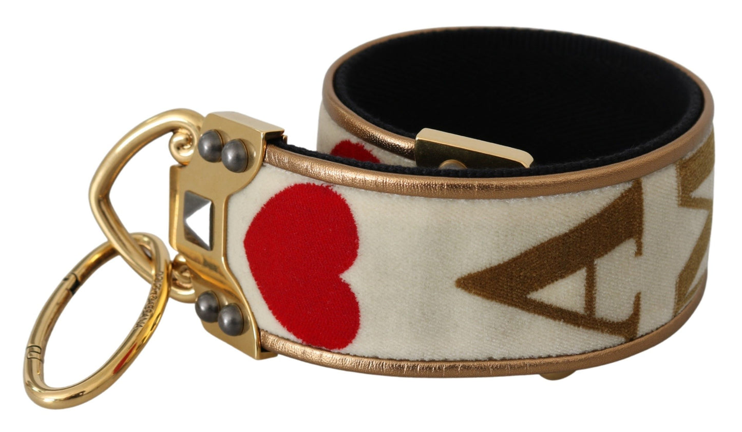 Shoulder Strap from Dolce & Gabbana for unisex in leather gold, white & print features an on trend design from the Amore Leather Shoulder Strap collection, highlighting a premium look.