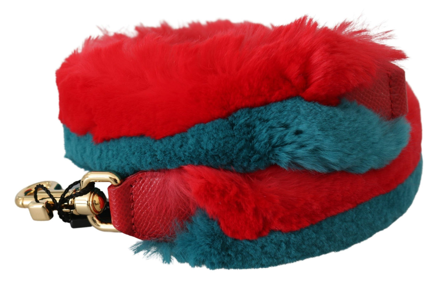 Shoulder Strap by Dolce & Gabbana for women in rabbit fur & leather blue, gold & red features a dynamic silhouette, artfully enhancing the dynamic design of this Rabbit Fur Leather Shoulder Strap.