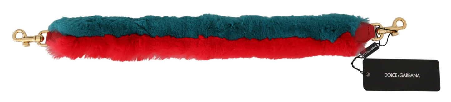 Shoulder Strap by Dolce & Gabbana for women in rabbit fur & leather blue, gold & red features an stylish design, beautifully completing the signature look of the Rabbit Fur Leather Shoulder Strap.