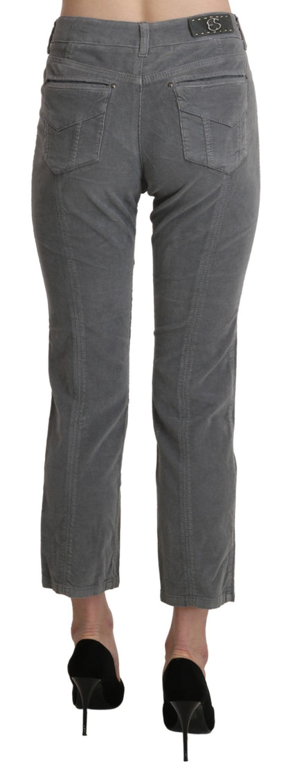 Gray Cropped Cotton Stretch Trouser Pants