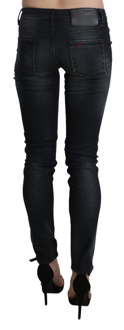 Blue Washed Low Waist Skinny Denim Trouser