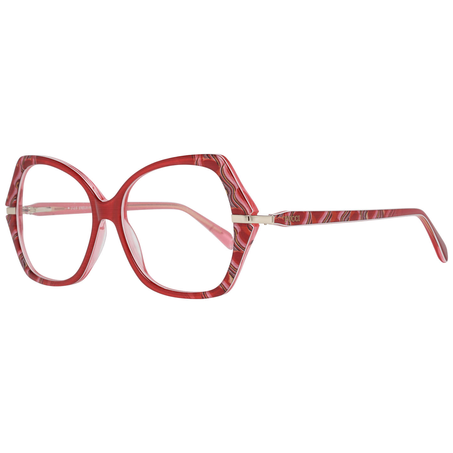 Eyeglasses Frames by Emilio Pucci for women in polyester polyethylene faux leather red features an refined silhouette, showcasing the refined red coloured frame and sophisticated full-frame frame design.