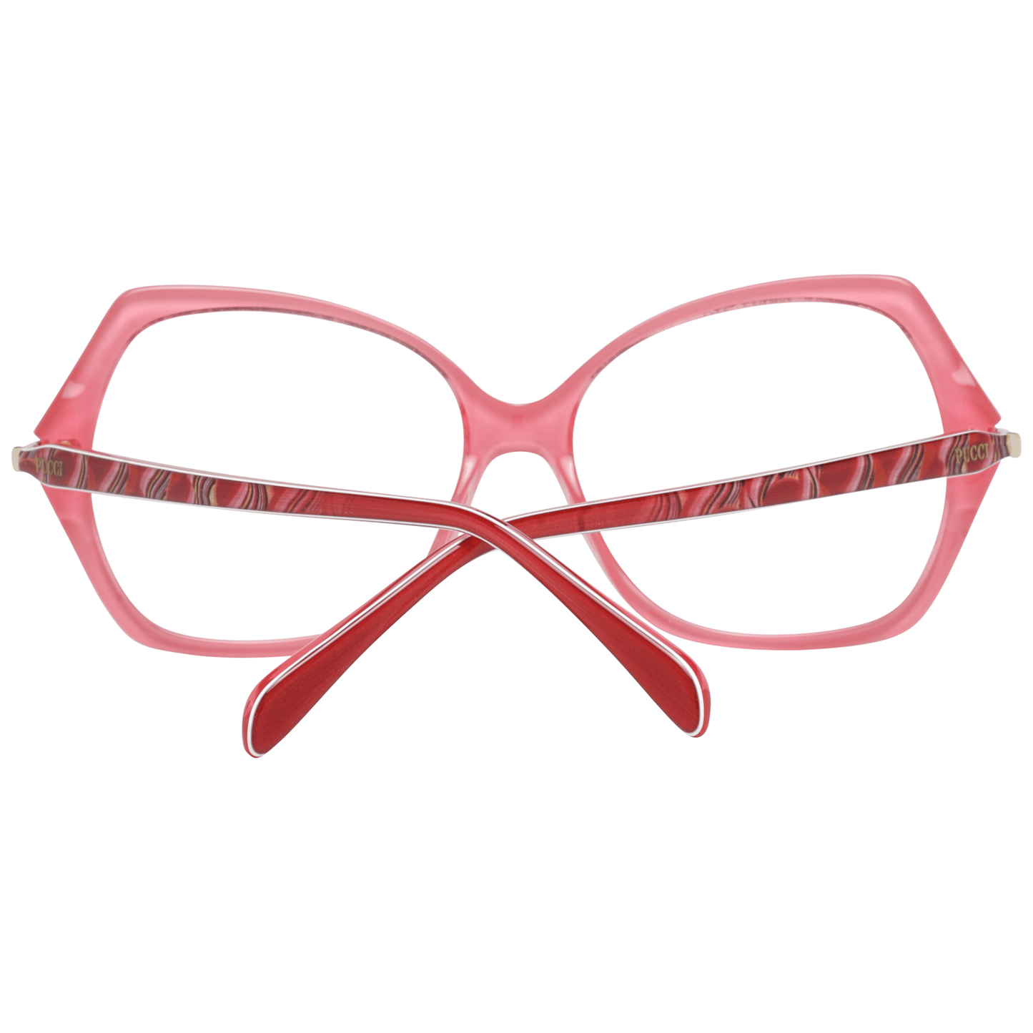 Eyeglasses Frames by Emilio Pucci for women in polyester polyethylene faux leather red features an refined silhouette, showcasing a sophisticated red coloured frame and refined full-frame frame design for a refined look.