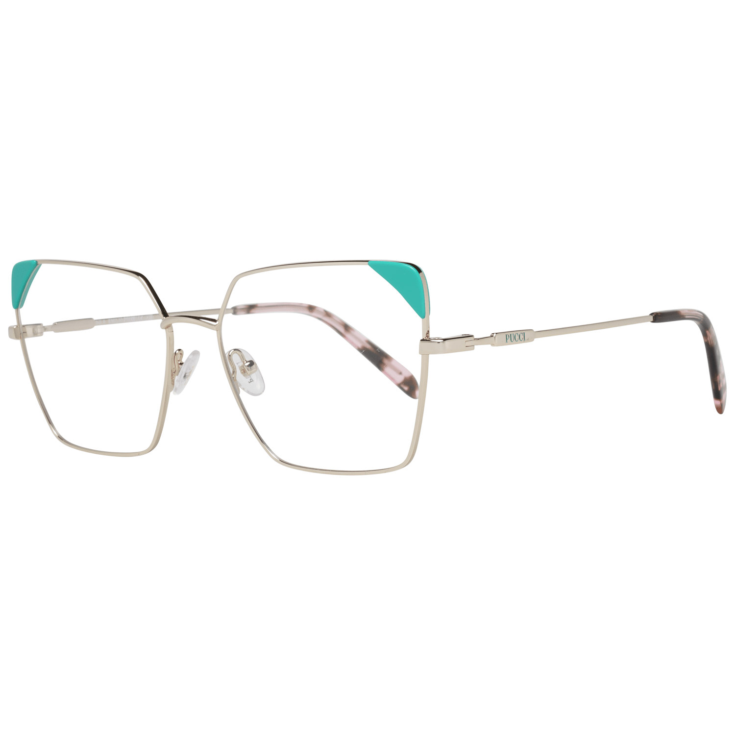 Eyeglasses Frames by Emilio Pucci for women in metal and gold showcases a refined silhouette, detailed with a gold coloured frame finish and a sophisticated full-frame frame design.