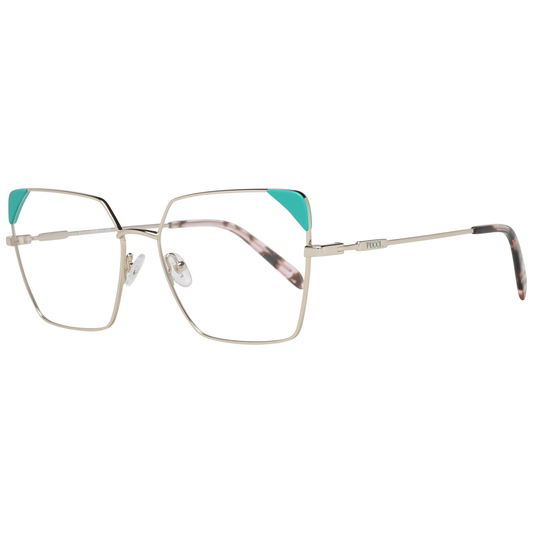 Eyeglasses Frames by Emilio Pucci for women in metal and gold showcases a refined silhouette, detailed with a gold coloured frame finish and a sophisticated full-frame frame design.