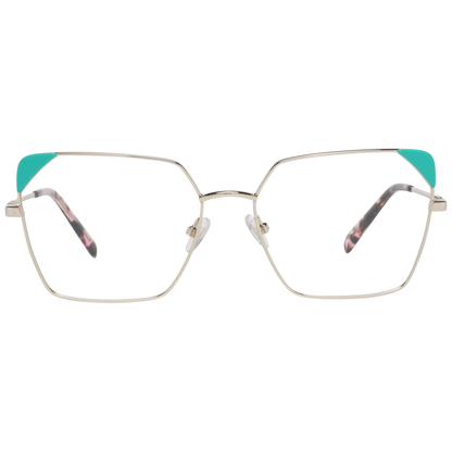 Eyeglasses Frames by Emilio Pucci for women in metal gold features an refined silhouette, showcasing a sophisticated gold coloured frame and refined full-frame frame design for a refined look.