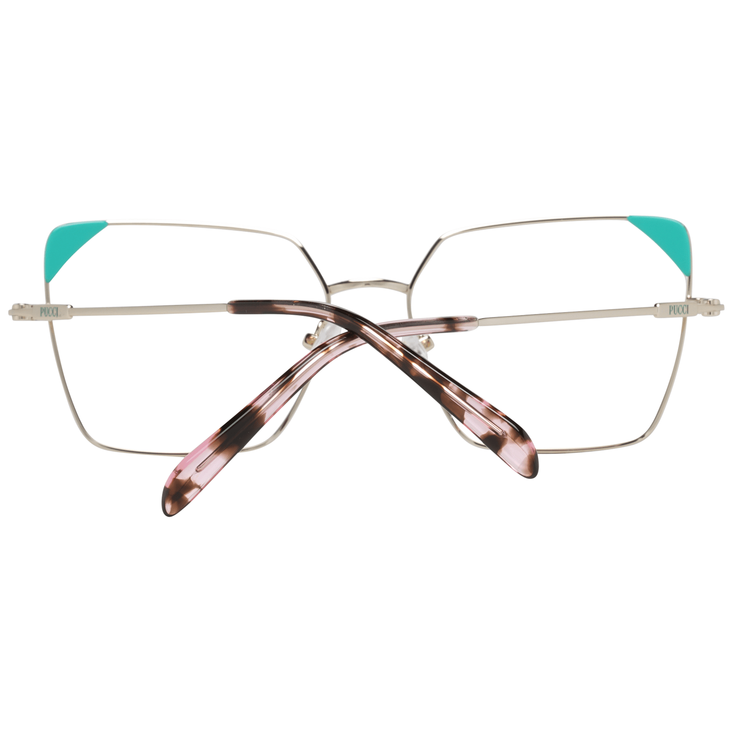 Eyeglasses Frames by Emilio Pucci for women in metal gold features an refined silhouette, showcasing the refined gold coloured frame and sophisticated full-frame frame design.