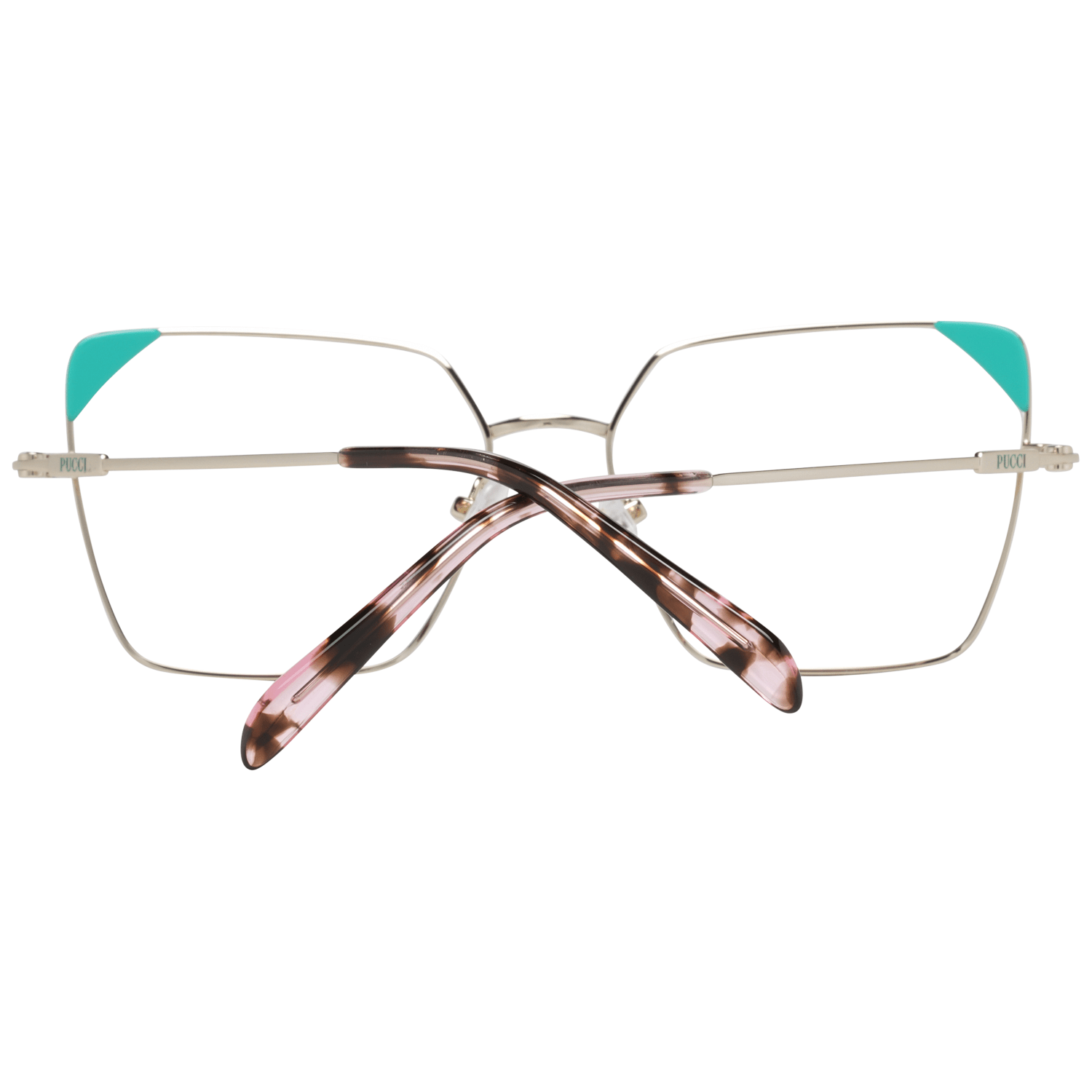 Eyeglasses Frames by Emilio Pucci for women in metal gold features an refined silhouette, showcasing the refined gold coloured frame and sophisticated full-frame frame design.
