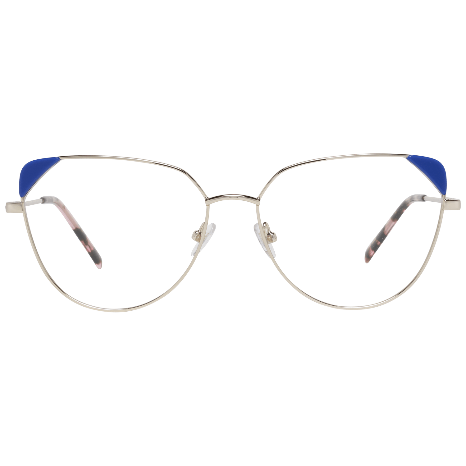 Eyeglasses Frames by Emilio Pucci for women in metal gold showcases a reflective silhouette, artfully incorporating a sophisticated gold coloured frame with a distinct full-frame frame design.
