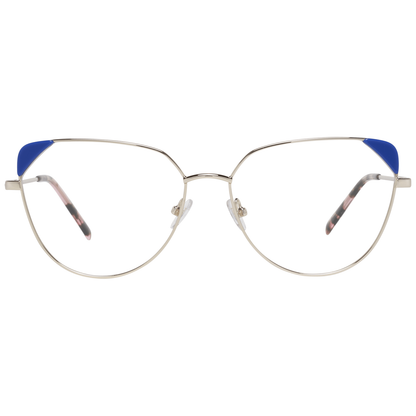 Eyeglasses Frames by Emilio Pucci for women in metal gold showcases a reflective silhouette, artfully incorporating a sophisticated gold coloured frame with a distinct full-frame frame design.