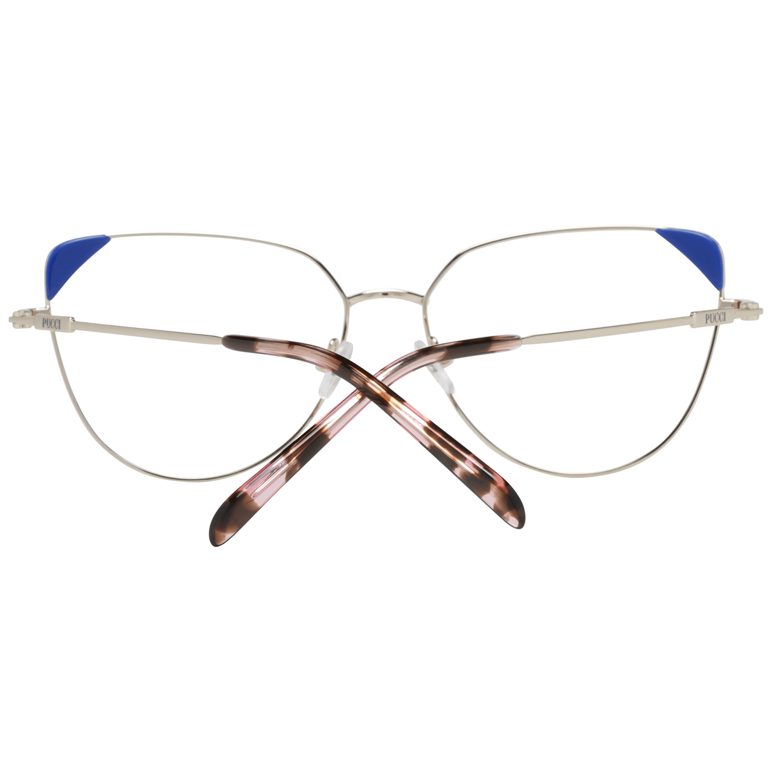 Eyeglasses Frames by Emilio Pucci for women in metal gold features a refined silhouette, showcasing a refined gold coloured frame and full-frame frame design for a sophisticated, premium look.