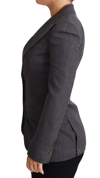 Grey Single Breasted Fitted Blazer Wool Jacket