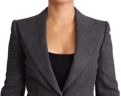 Grey Single Breasted Fitted Blazer Wool Jacket