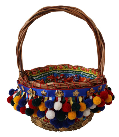 Compact Beach Tote Bag by Dolce & Gabbana for women in cotton & wicker gold & multicolor features an jet-setting Cotton Wicker Compact Beach Tote Bag design with a secure , jet-setting , and versatile handle for a jet-setting look.