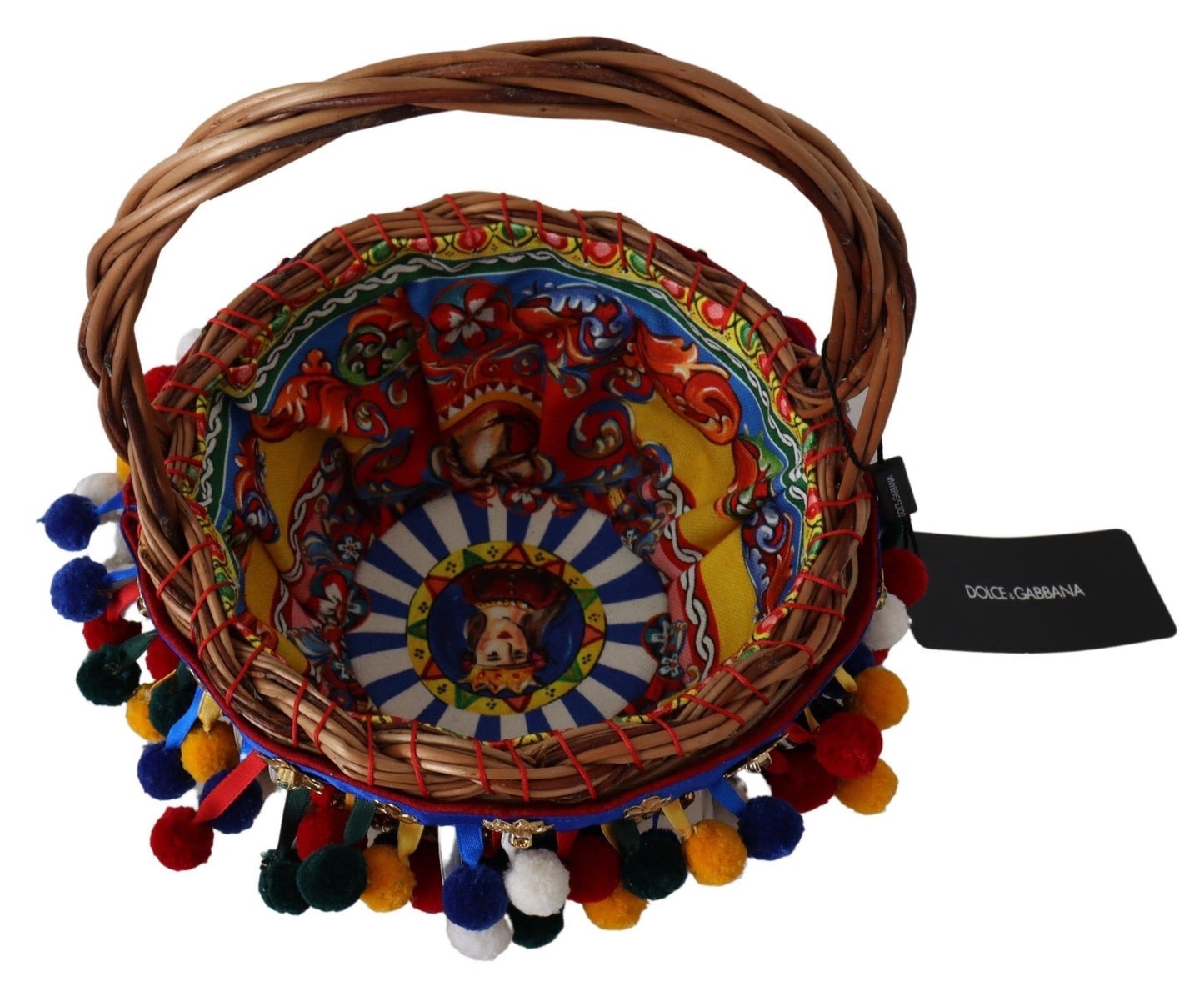 Compact Beach Tote Bag by Dolce & Gabbana for women in cotton & wicker gold & multicolor features a jet-set sophisticated Cotton Wicker Compact Beach Tote Bag design with a secure , ample , and versatile handle for a jet-set sophisticated finish.