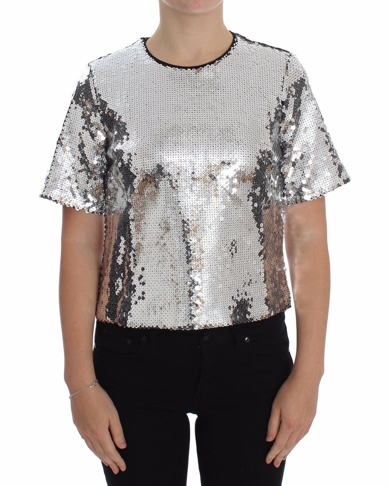 Dolce & Gabbana Silver Sequined Elegance Blouse