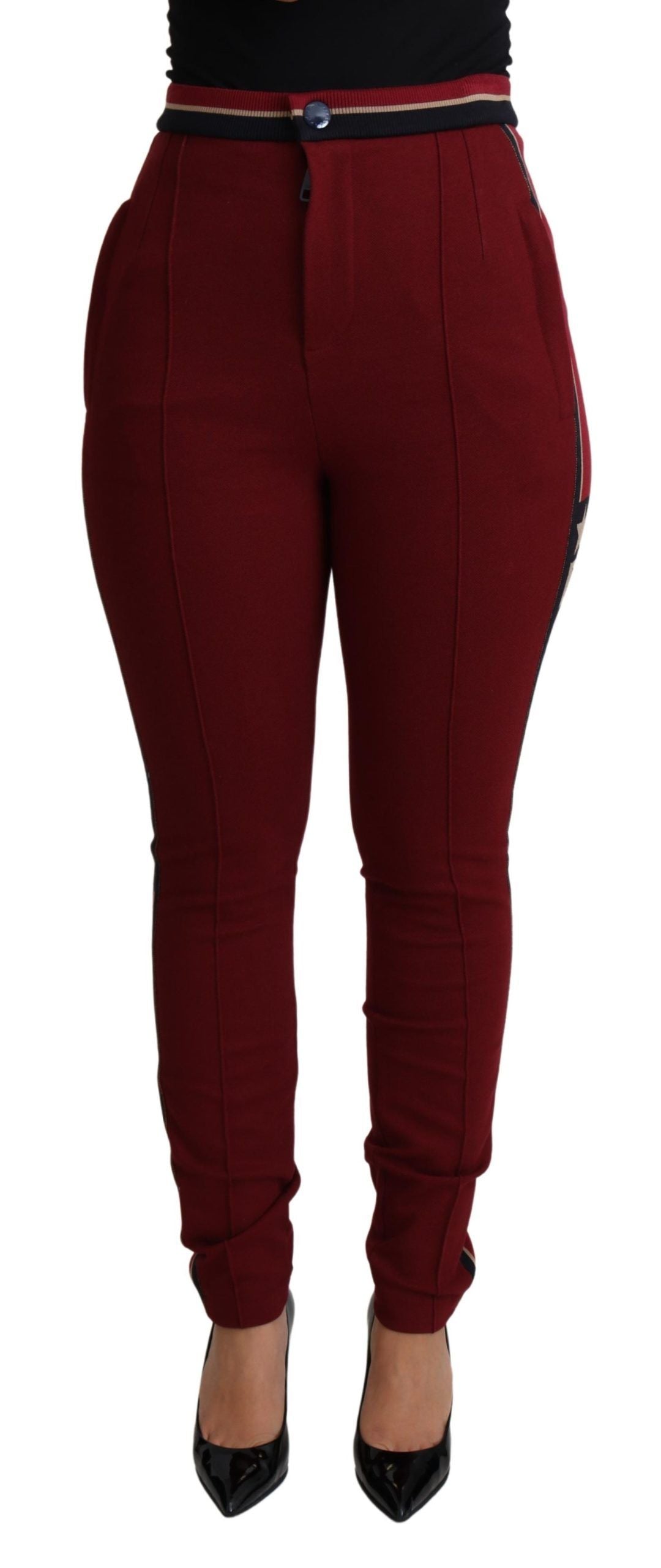Dolce & Gabbana Red DG Star Striped Skinny Cotton Pants