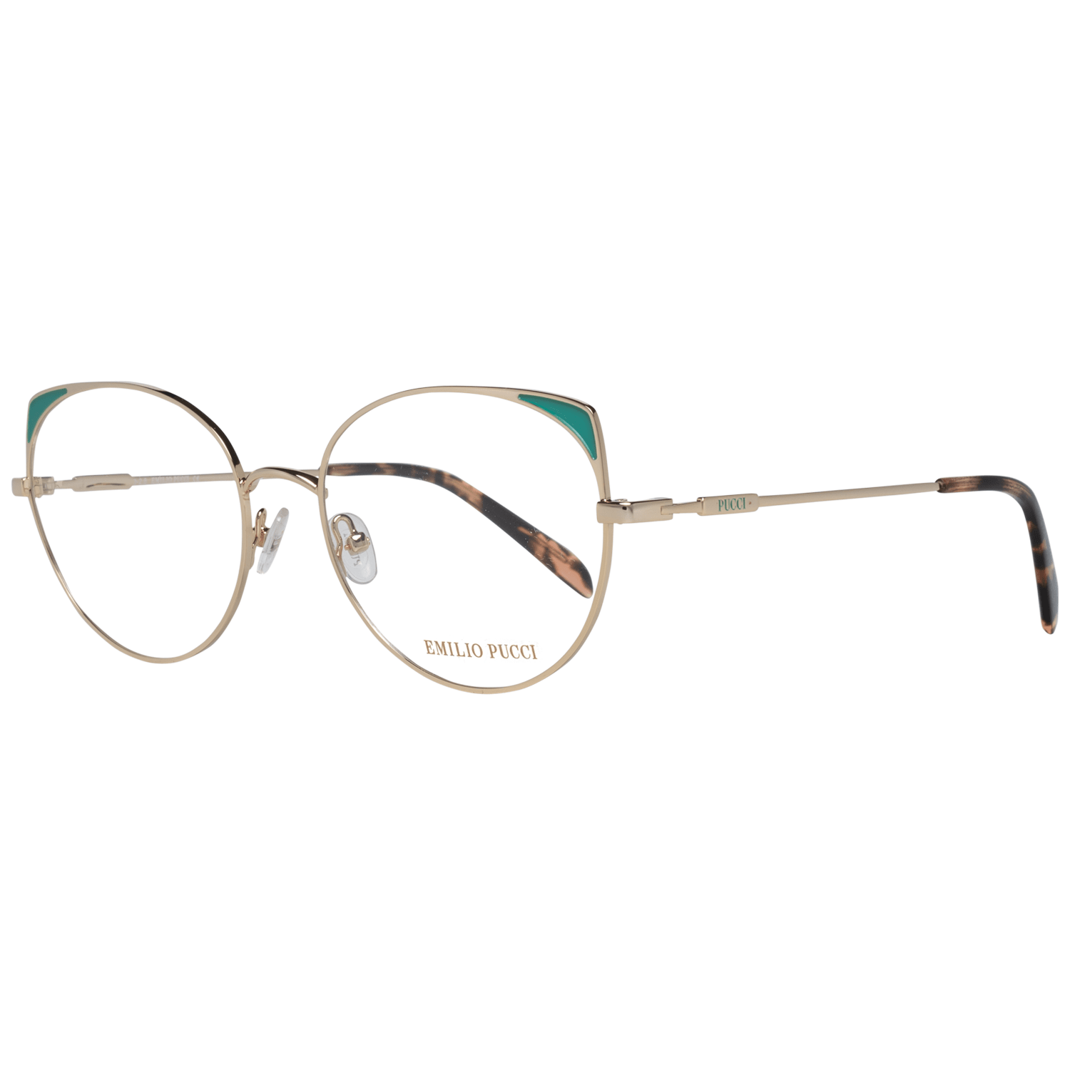 Eyeglasses Frames by Emilio Pucci for women in gold features a refined silhouette, showcasing a refined gold coloured frame and full-frame frame design for a sophisticated, premium look.
