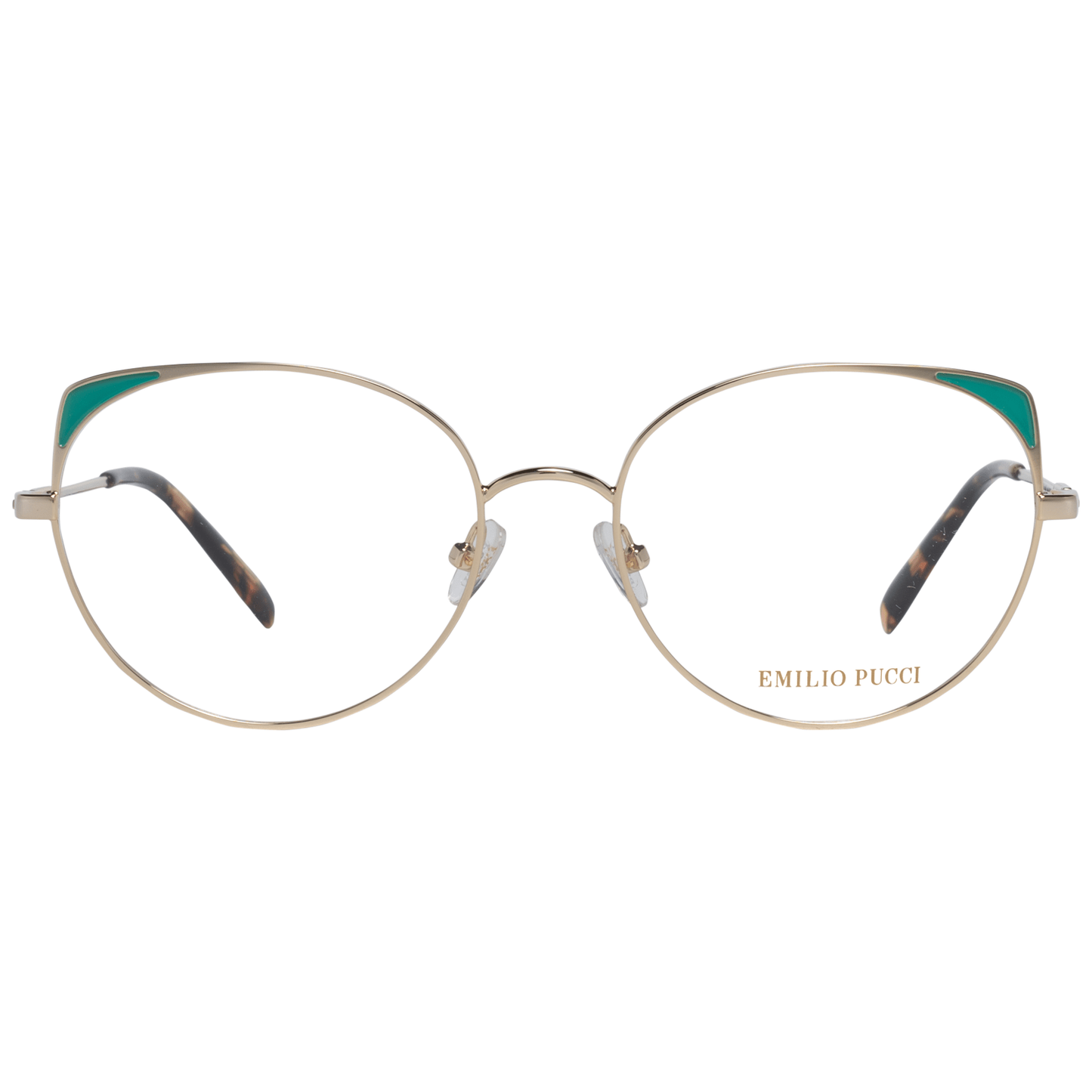 Eyeglasses Frames by Emilio Pucci for women in and gold showcases an refined full-frame frame design featuring a sophisticated gold coloured frame for an refined and refined aesthetic.