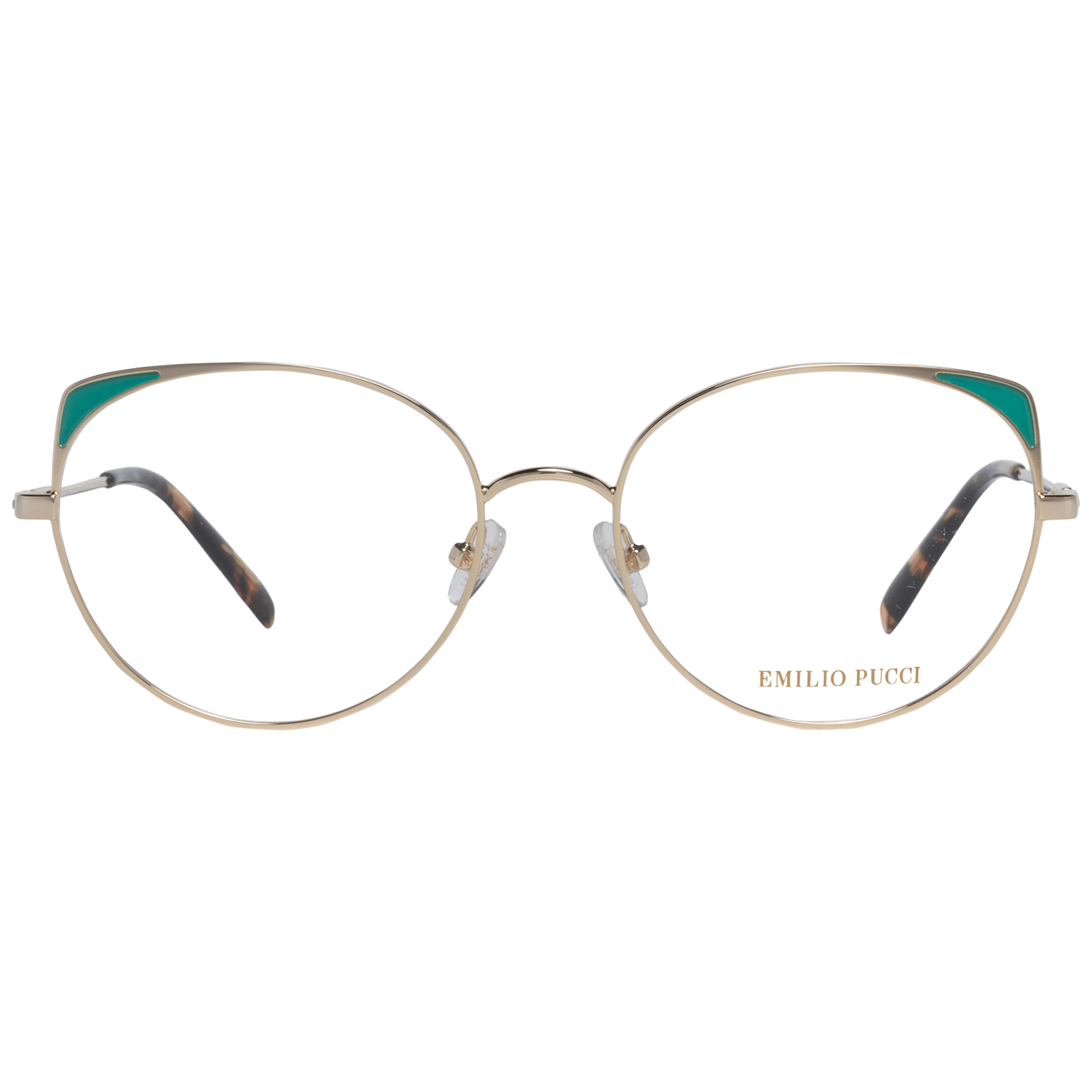 Eyeglasses Frames by Emilio Pucci for women in and gold showcases an refined full-frame frame design featuring a sophisticated gold coloured frame for an refined and refined aesthetic.