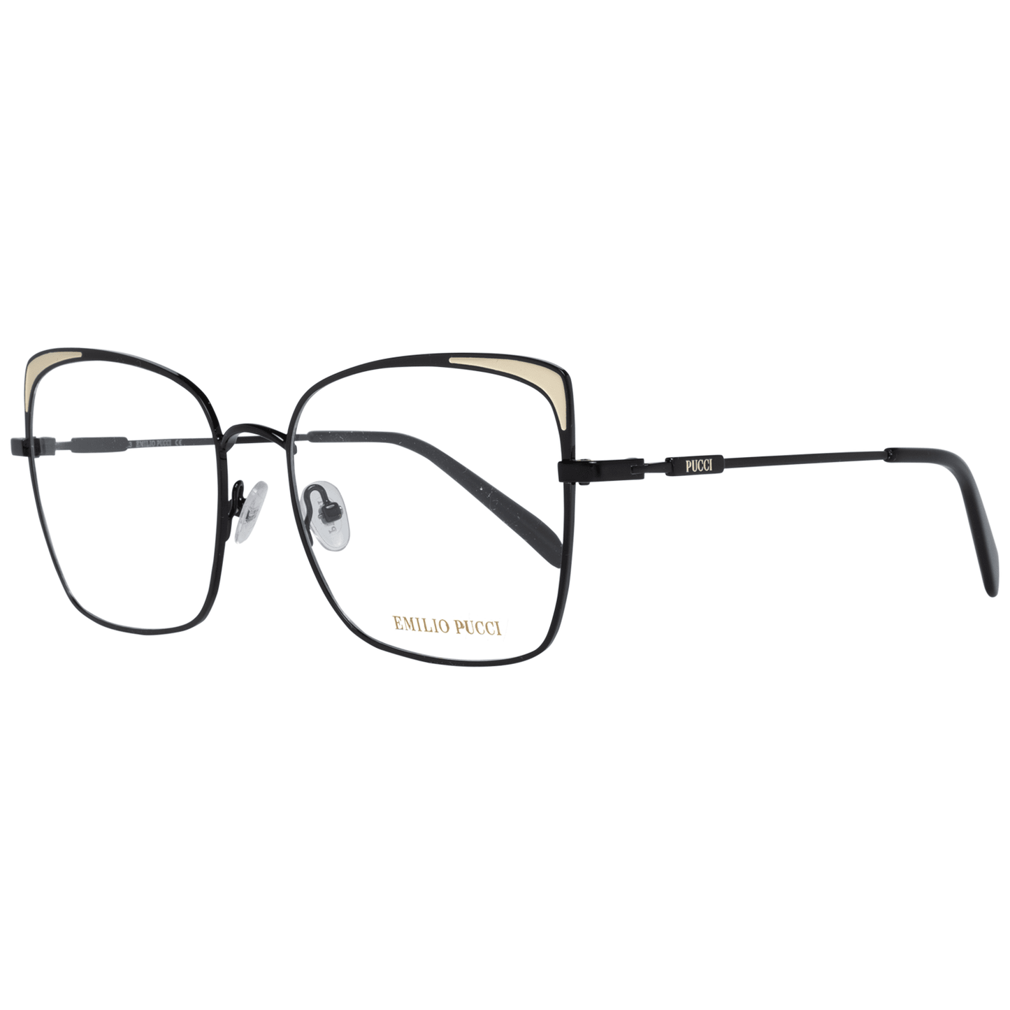 Eyeglasses Frames by Emilio Pucci for women in metal black features an refined silhouette, showcasing the refined black coloured frame and sophisticated full-frame frame design.