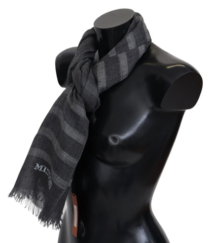 Missoni Grey Striped Wool Unisex Neck Wrap Fringes Scarf