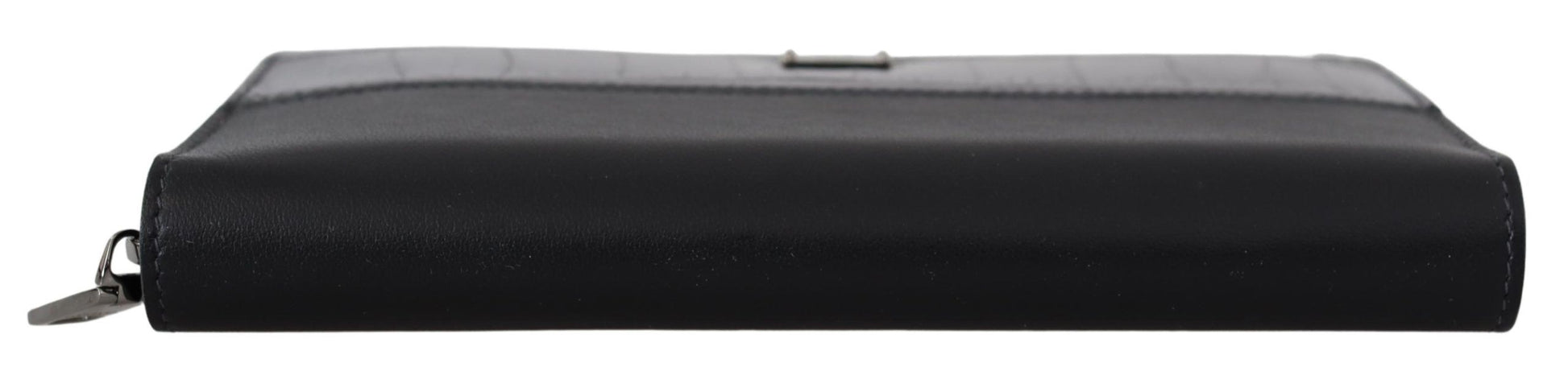 Cardholder Wallet by Dolce & Gabbana for men in exotic leather black & gray presents a streamlined silhouette, showcasing the sophisticated design of the Continental Exotic Leather Cardholder Wallet collection with functional card-organization zip-around coin-purse.