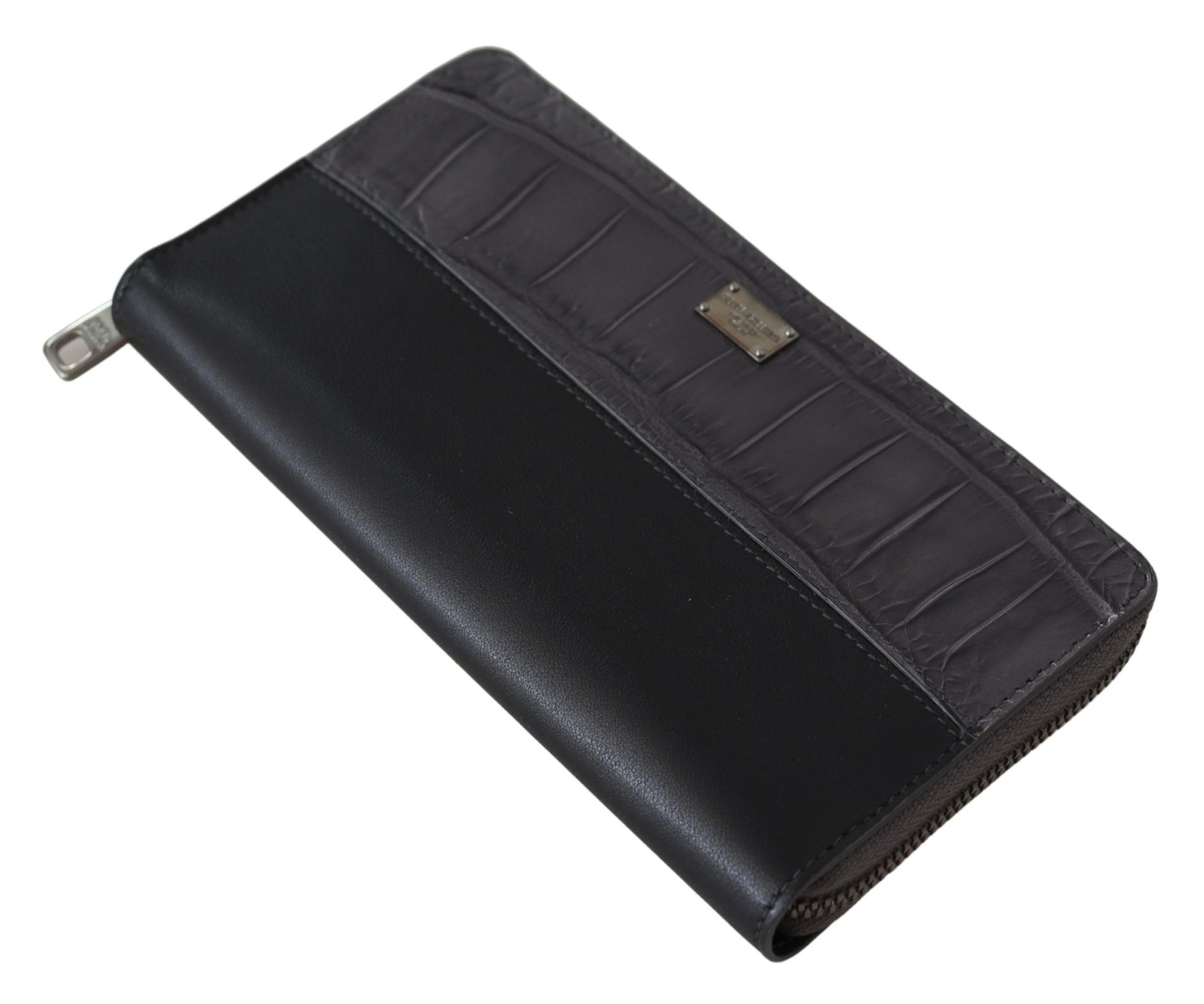 Cardholder Wallet by Dolce & Gabbana for men in exotic leather black & gray showcases a refined silhouette, artfully capturing the essence of the refined Continental Exotic Leather Cardholder Wallet design with functional card-organization zip-around coin-purse.