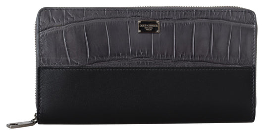 Cardholder Wallet by Dolce & Gabbana for men in exotic leather black & gray features a streamlined silhouette, showcasing the streamlined Continental Exotic Leather Cardholder Wallet design with sophisticated card-organization zip-around coin-purse for a premium look.