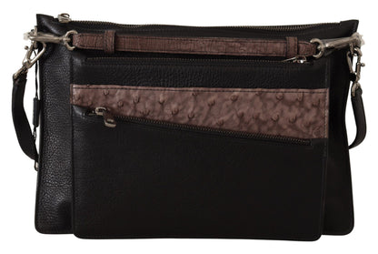 Large Travel Sling Shoulder Bag by Dolce & Gabbana for men in exotic leather black showcases a statuesque silhouette, artfully detailed with a secure zipper, organized , and versatile for a statuesque look.