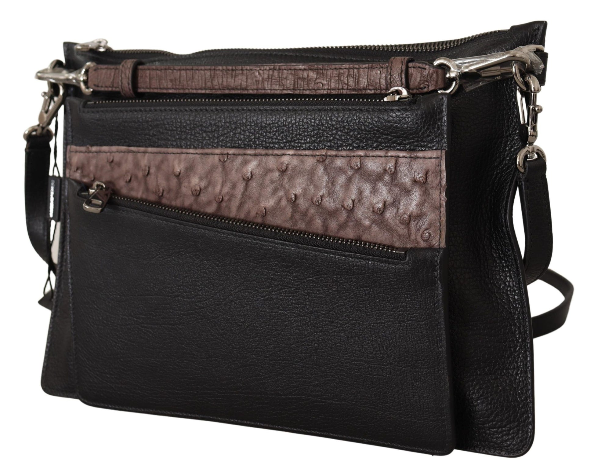 Large Travel Sling Shoulder Bag by Dolce & Gabbana for men in exotic leather black features a effortless chic silhouette with a secure zipper, ample , and versatile for a effortless chic finish.