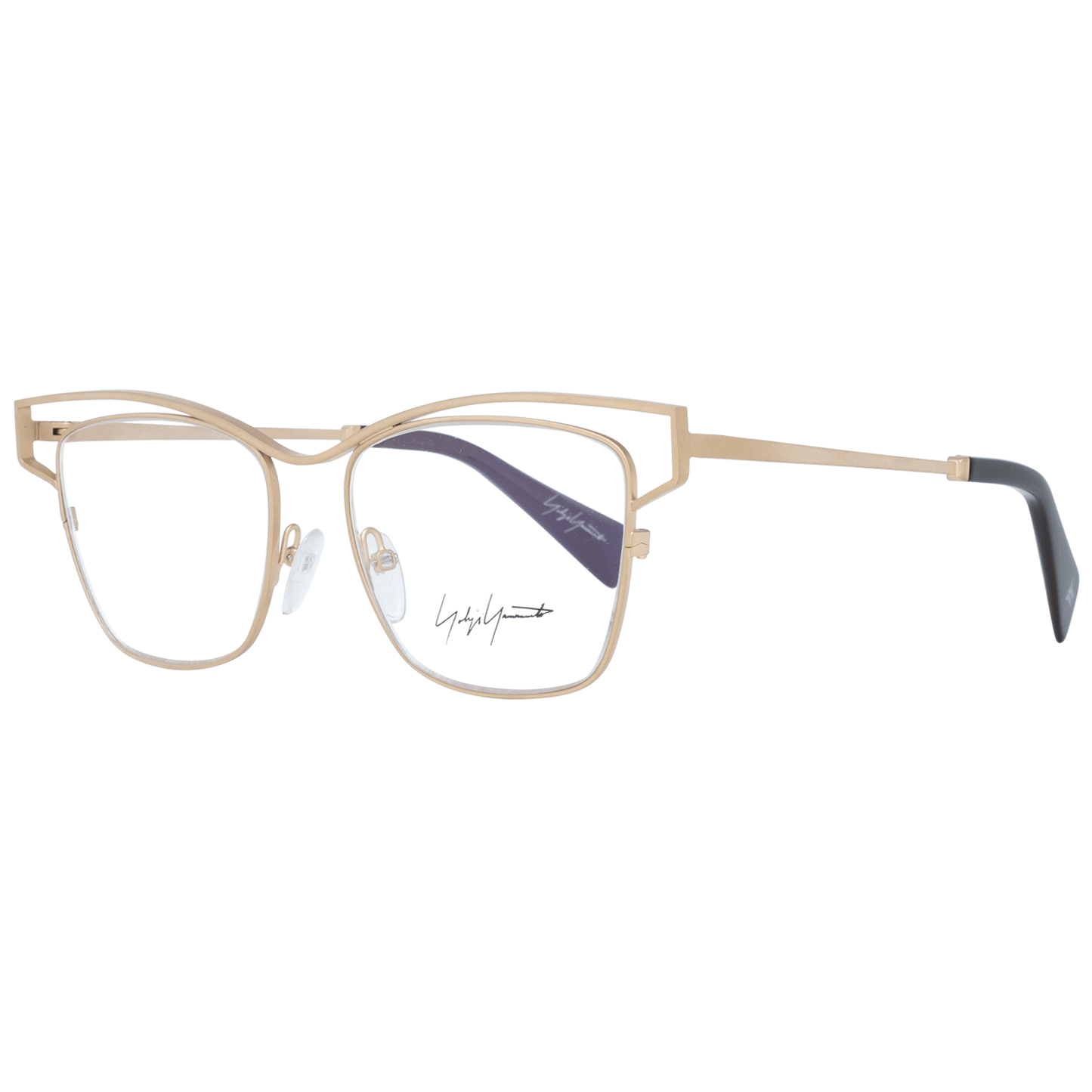 Eyeglasses Frames by Yohji Yamamoto for women in gold showcases a reflective silhouette, artfully incorporating a sophisticated gold coloured frame with a distinct full-frame frame design.