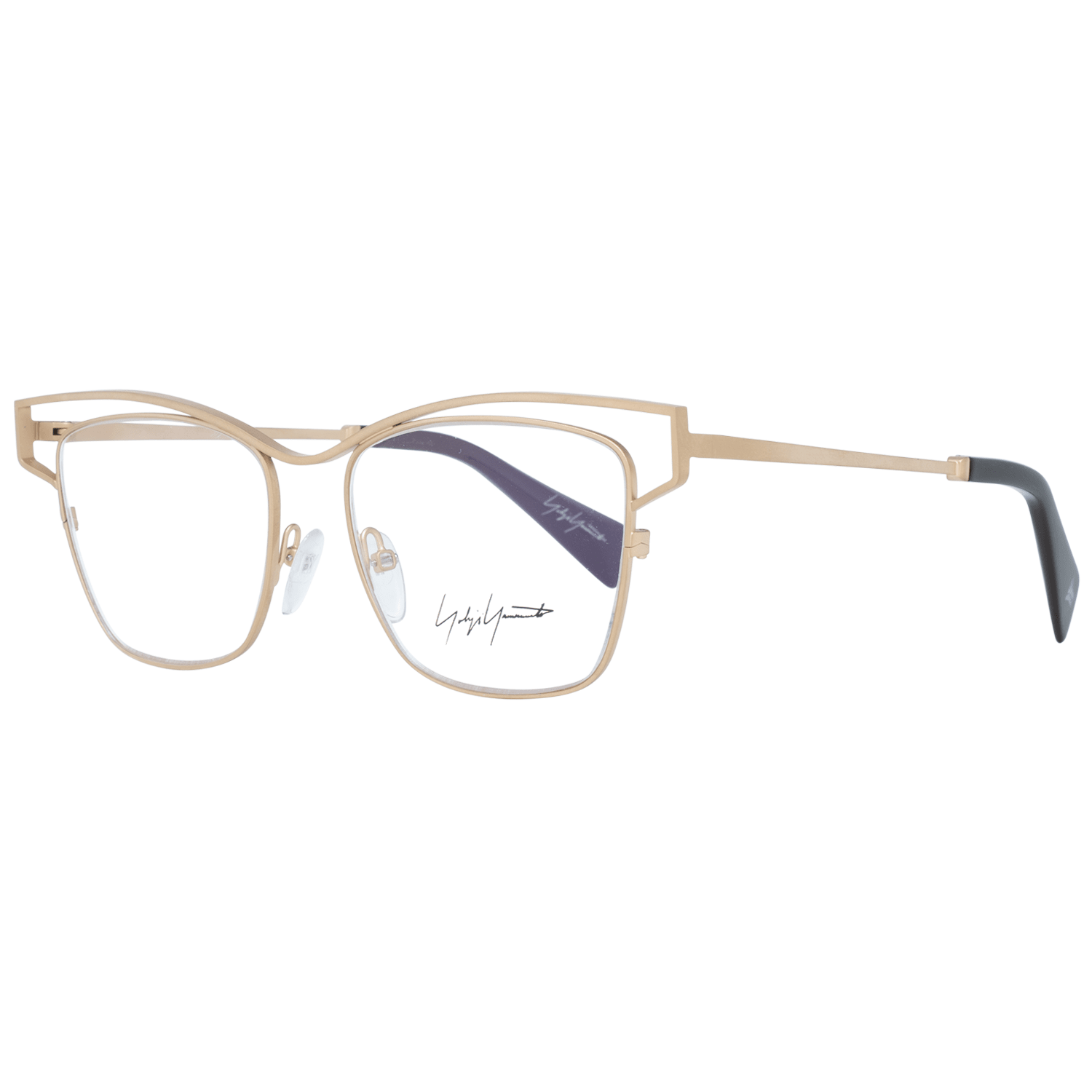 Eyeglasses Frames by Yohji Yamamoto for women in gold showcases a reflective silhouette, artfully incorporating a sophisticated gold coloured frame with a distinct full-frame frame design.