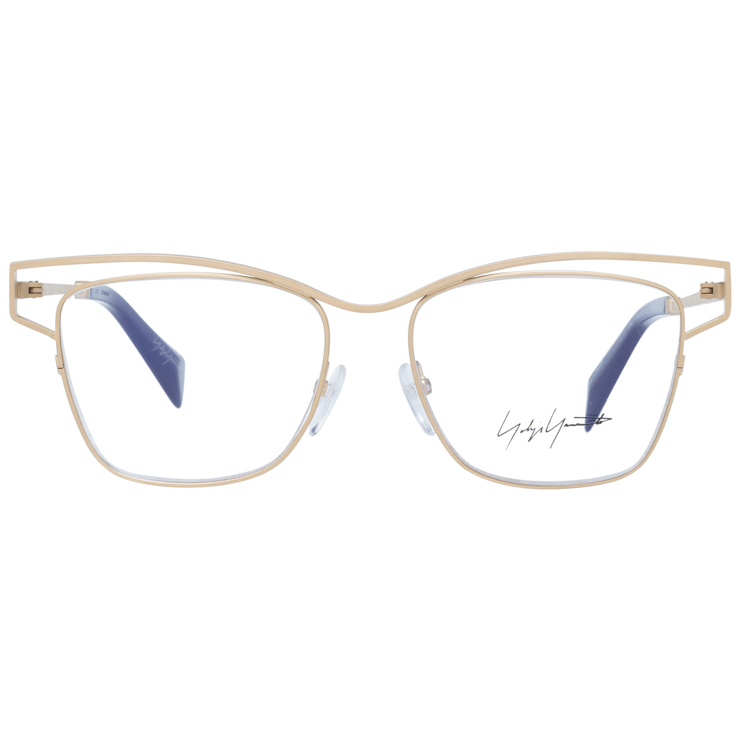 Eyeglasses Frames by Yohji Yamamoto for women in gold showcases a refined full-frame frame design with a refined gold coloured frame finish for a refined and sophisticated look.