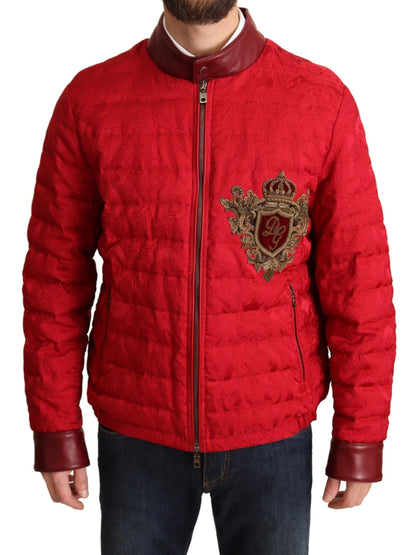 DG Red Brocade Bomber Gold Crown Logo Coat Jacket