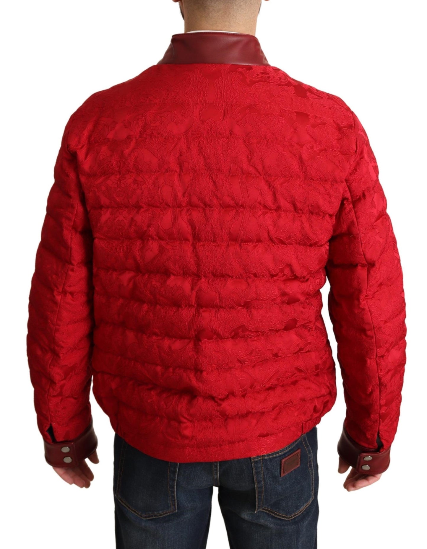 DG Red Brocade Bomber Gold Crown Logo Coat Jacket