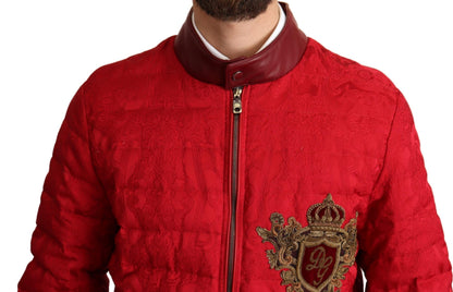 DG Red Brocade Bomber Gold Crown Logo Coat Jacket