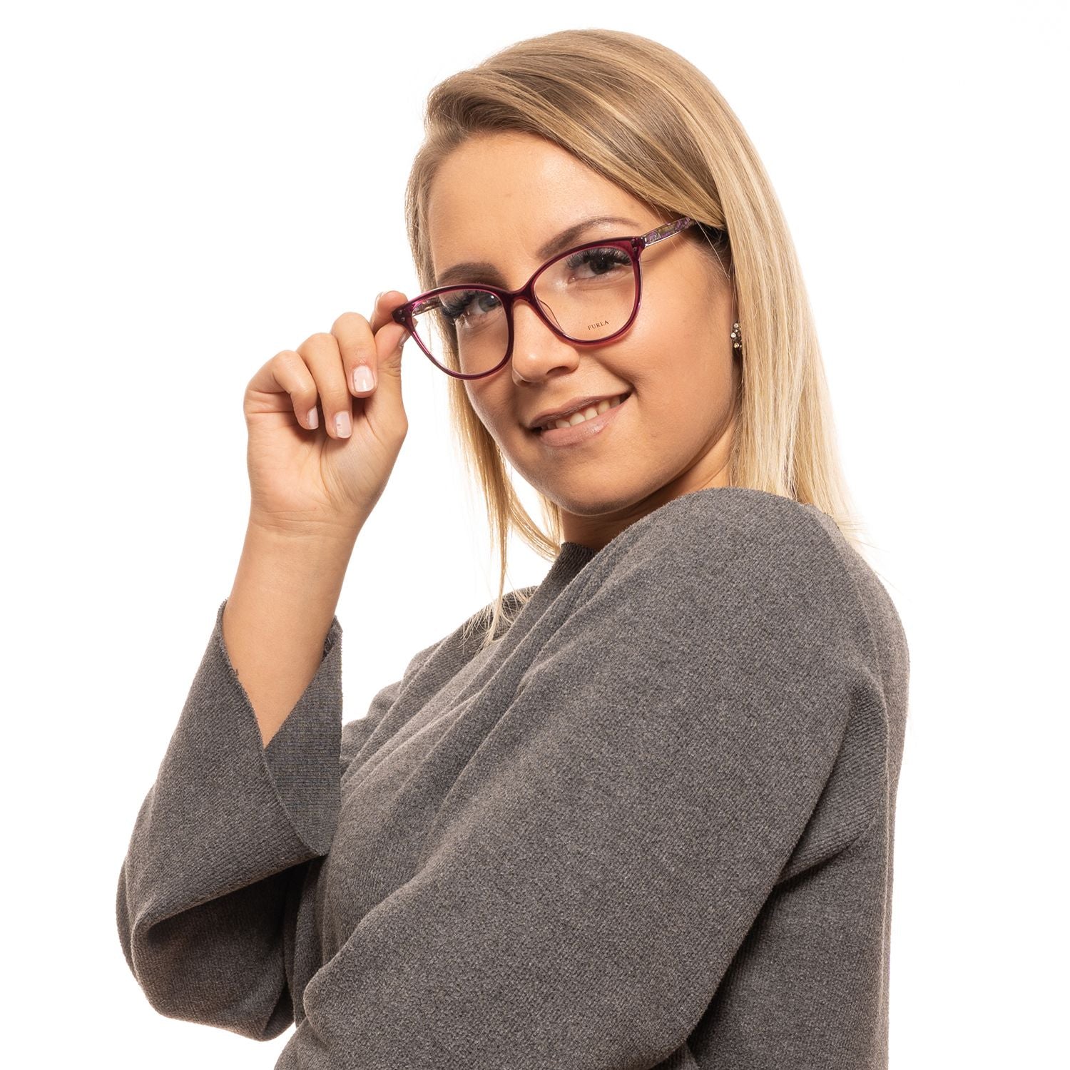 Eyeglasses Frames by Furla for women in nylon and purple showcases a refined silhouette, detailed with a purple coloured frame finish and a sophisticated full-frame frame design.