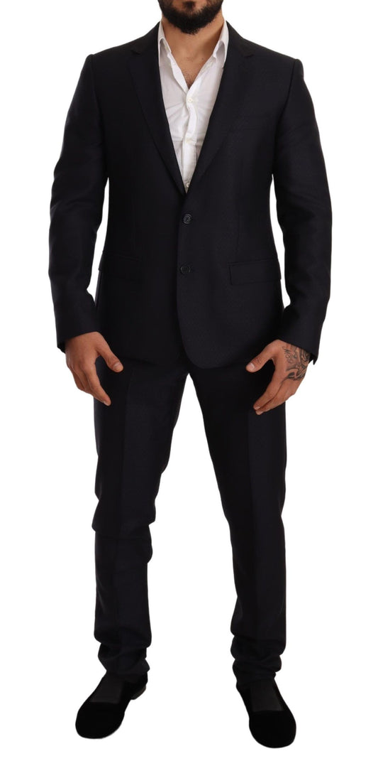Dolce & Gabbana The Blend Men's Slim Cashmere Rayon Silk & Wool Pant Suit - Blue Patterned Jacquard