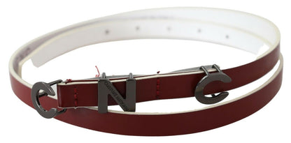 Maroon Leather Logo Skinny Fashion Belt