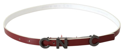 Maroon Leather Logo Skinny Fashion Belt