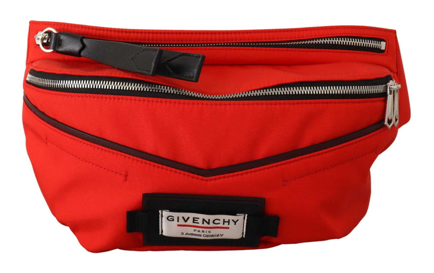 Large Fanny Pack Backpack by Givenchy for men in polyamide black, red & silver showcases an architectural Polyamide Large Fanny Pack Backpack design, featuring a secure zipper, ample , and architectural adjustable-strap & belt-strap for a sophisticated look.