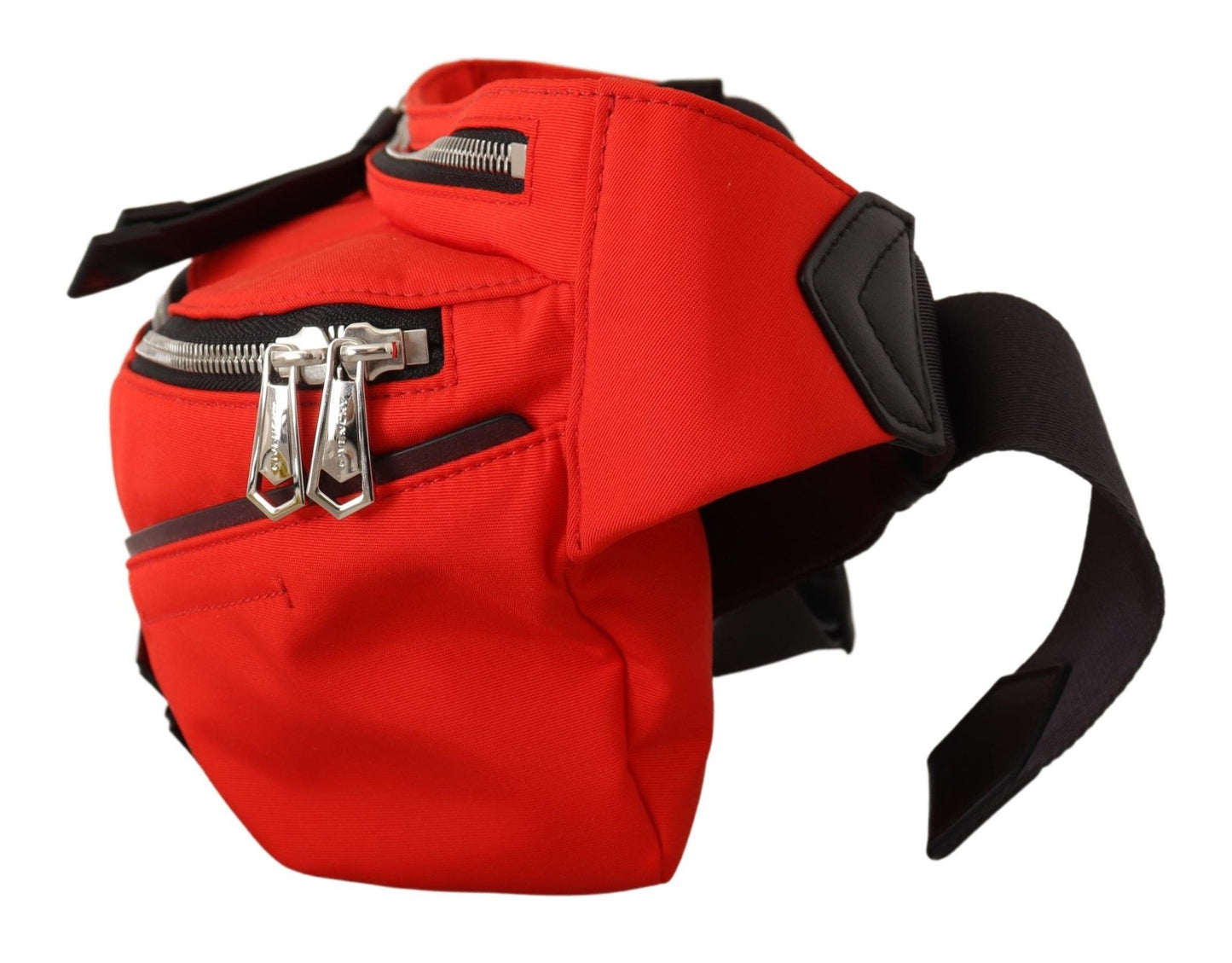 Large Fanny Pack Backpack by Givenchy for men in polyamide black, red & silver showcases a stately Polyamide Large Fanny Pack Backpack design, featuring a secure zipper with stately and versatile adjustable-strap & belt-strap.